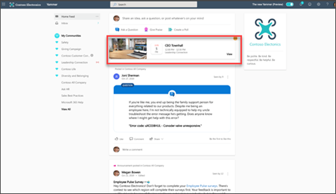 Screenshot of the desktop Yammer home page.