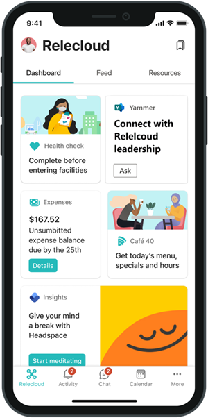Screenshot of the Viva Connections Dashboard with a leadership event highlighted.