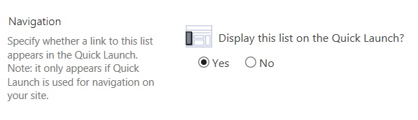 Displays Quick Launch settings.