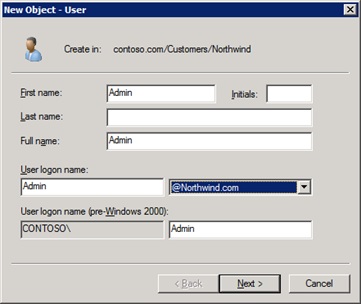 This diagram shows the new object dialog which lets you create a new user