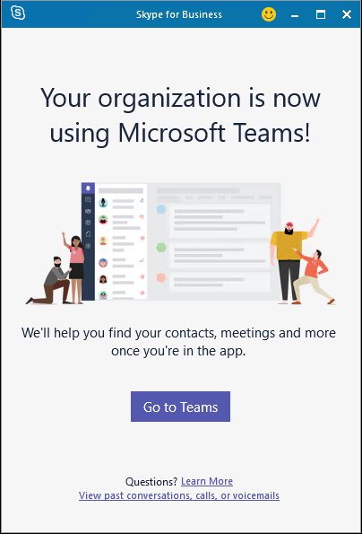 Message redirecting a user to Teams.
