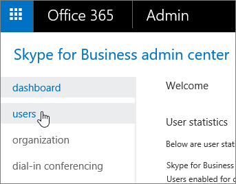In the Skype for Business admin center, choose Users.