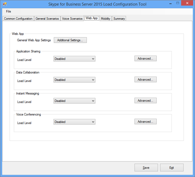 Load Configuration tool, Web app tab.