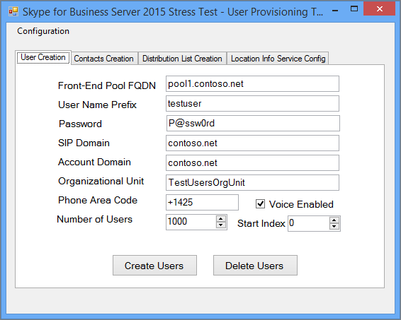 User provisioning tool showing the user creation tab.