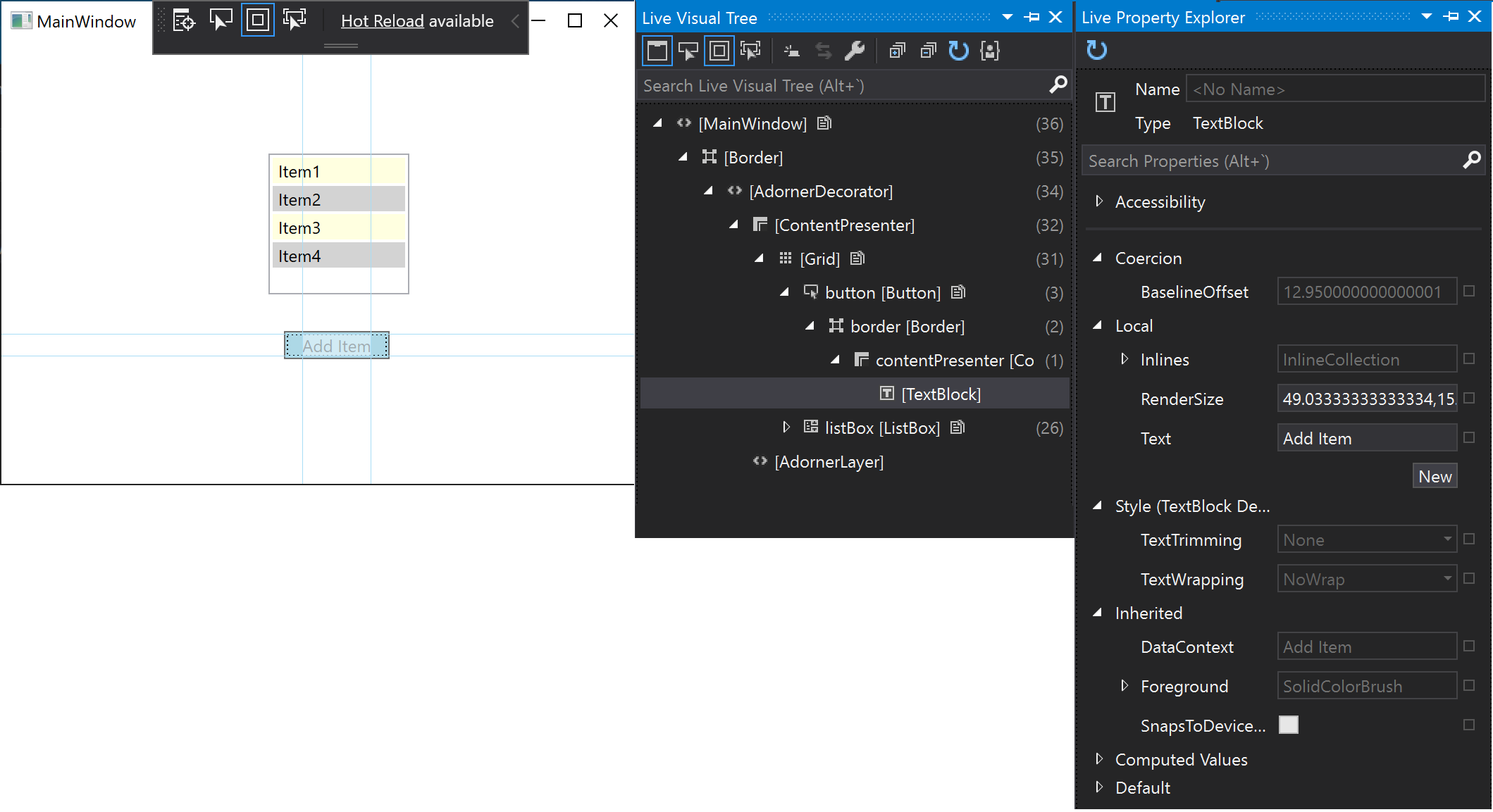 LiveVisualTreeLivePropertyViewer-DisplayLayout LivePropertyViewer in DisplayLayout