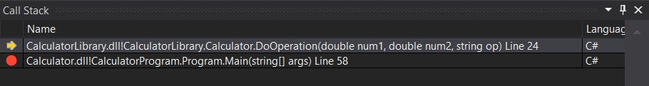 Screenshot of the call stack window.