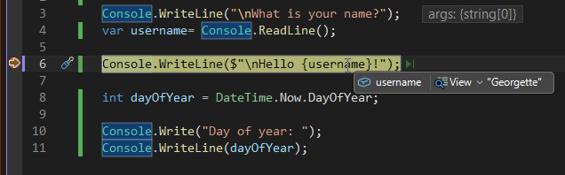Screenshot that shows a variable value during debugging in Visual Studio.