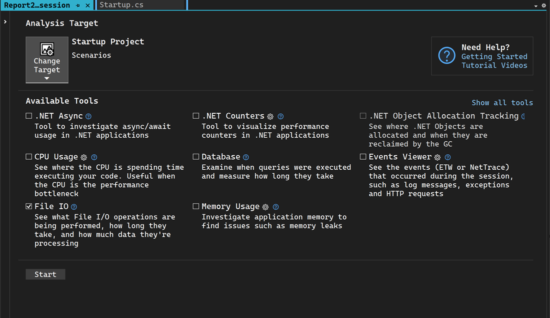 File IO tool selected Screenshot showing File IO tool selected.