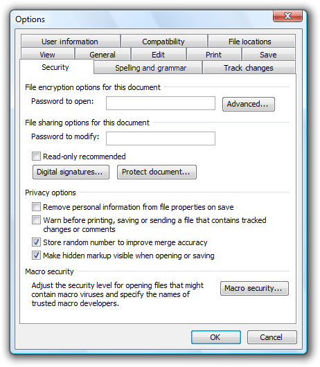 screen shot of options dialog box