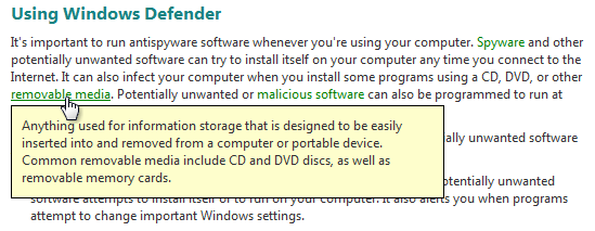 screen shot of infotip displayed by mouse hover