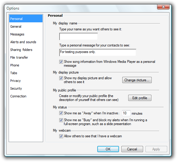 screen shot of property window with eleven options