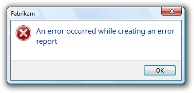 screen shot of message: error in error report
