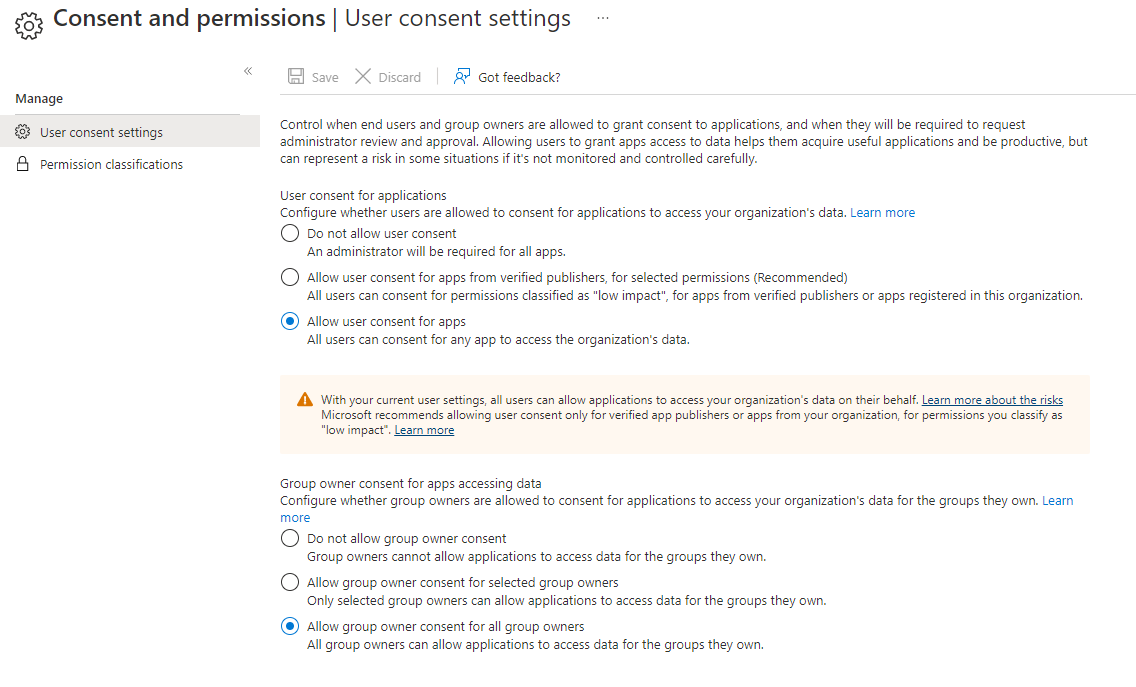User consent settings