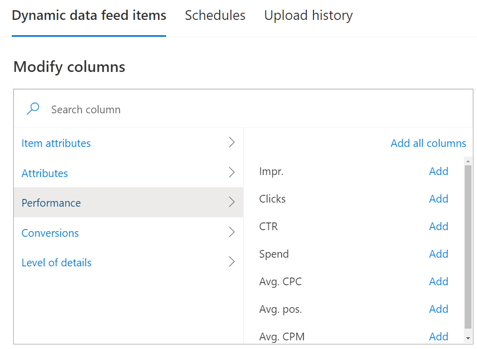 Modify columns options.