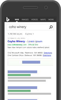 Sample Bing ad on a smartphone search results page.