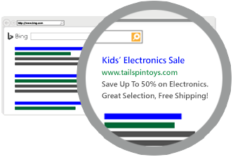 Sample Bing ad on a Bing search results page.