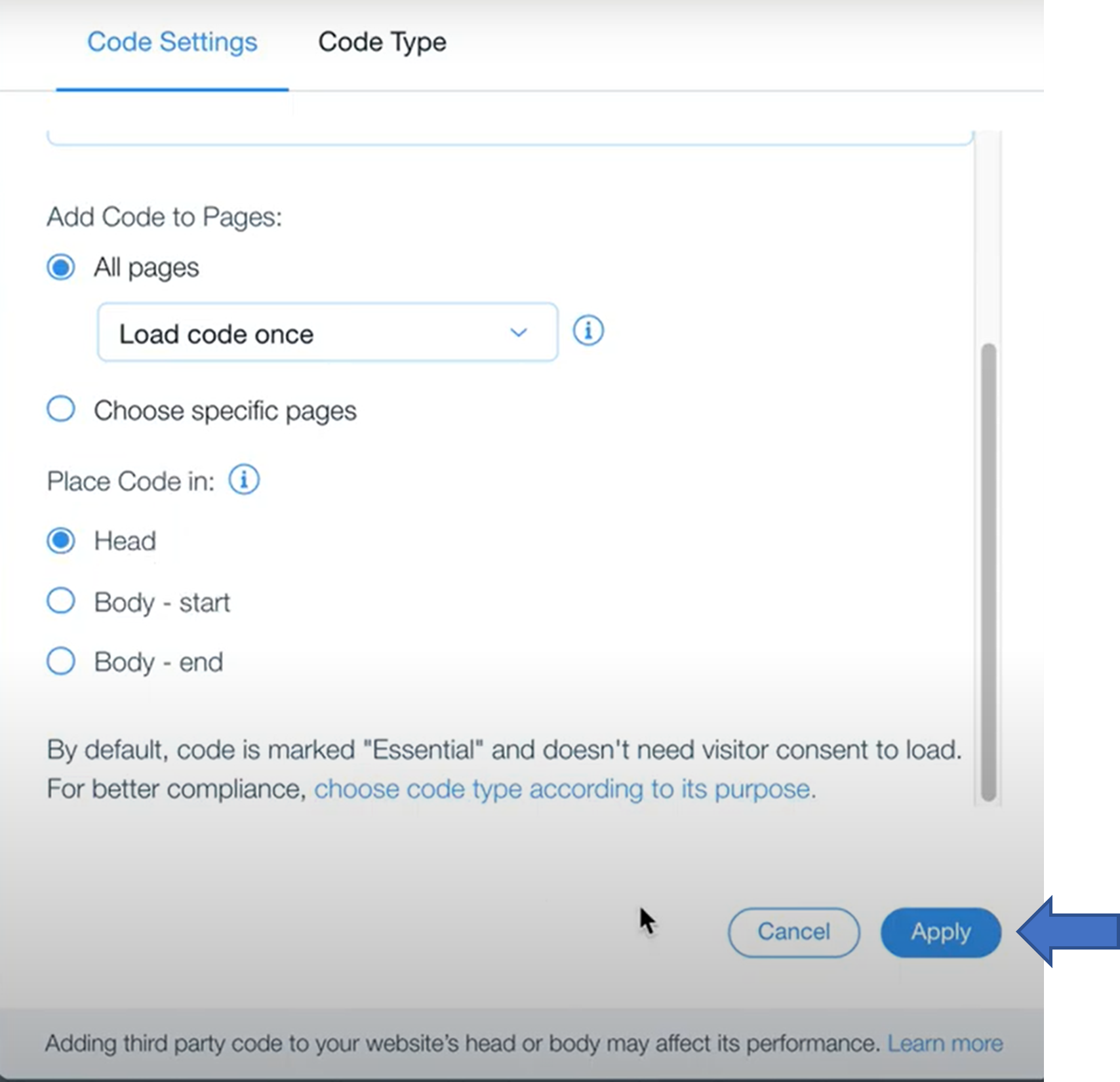 Select Apply in Wix.