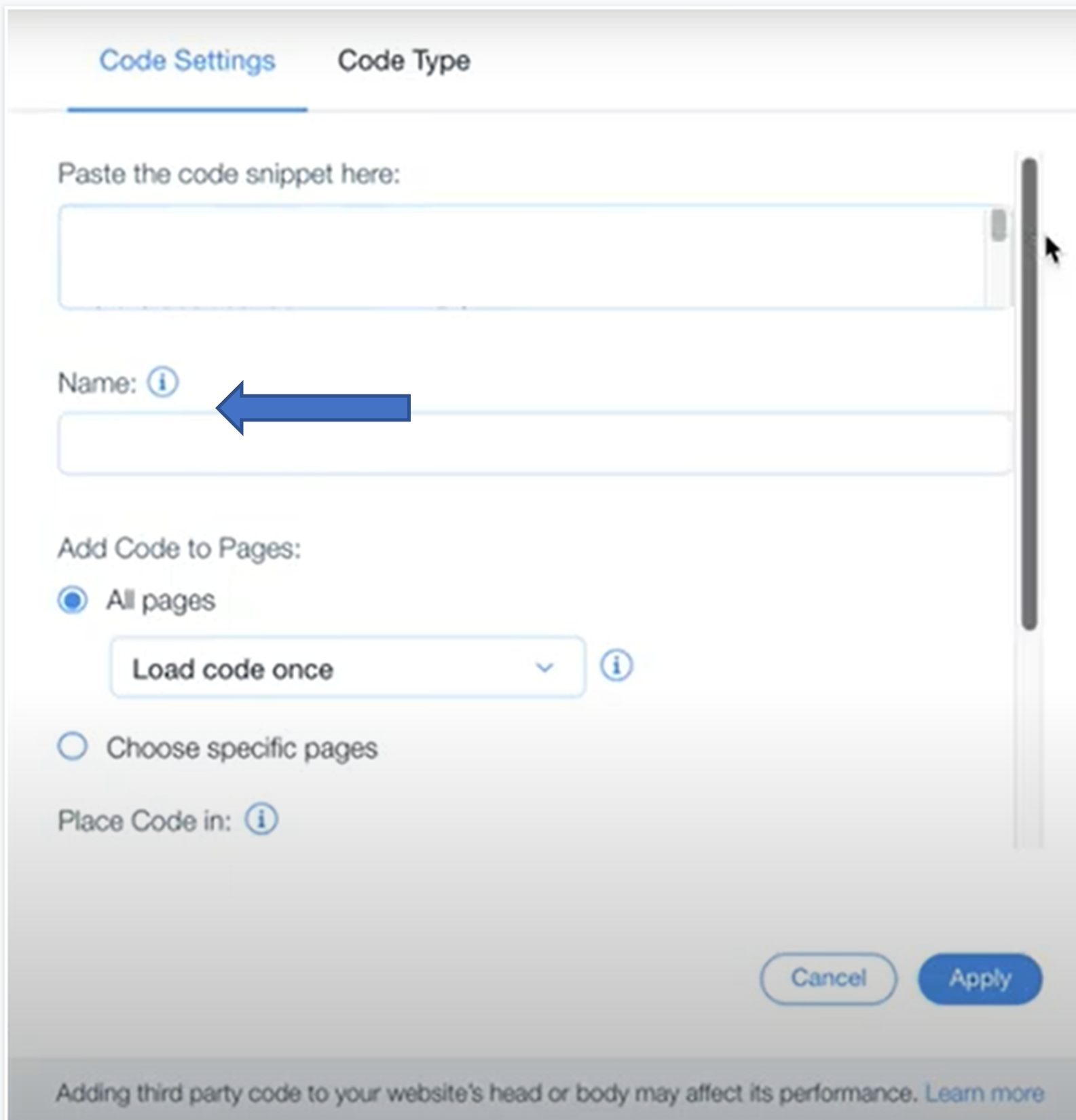 Enter a name in Wix.
