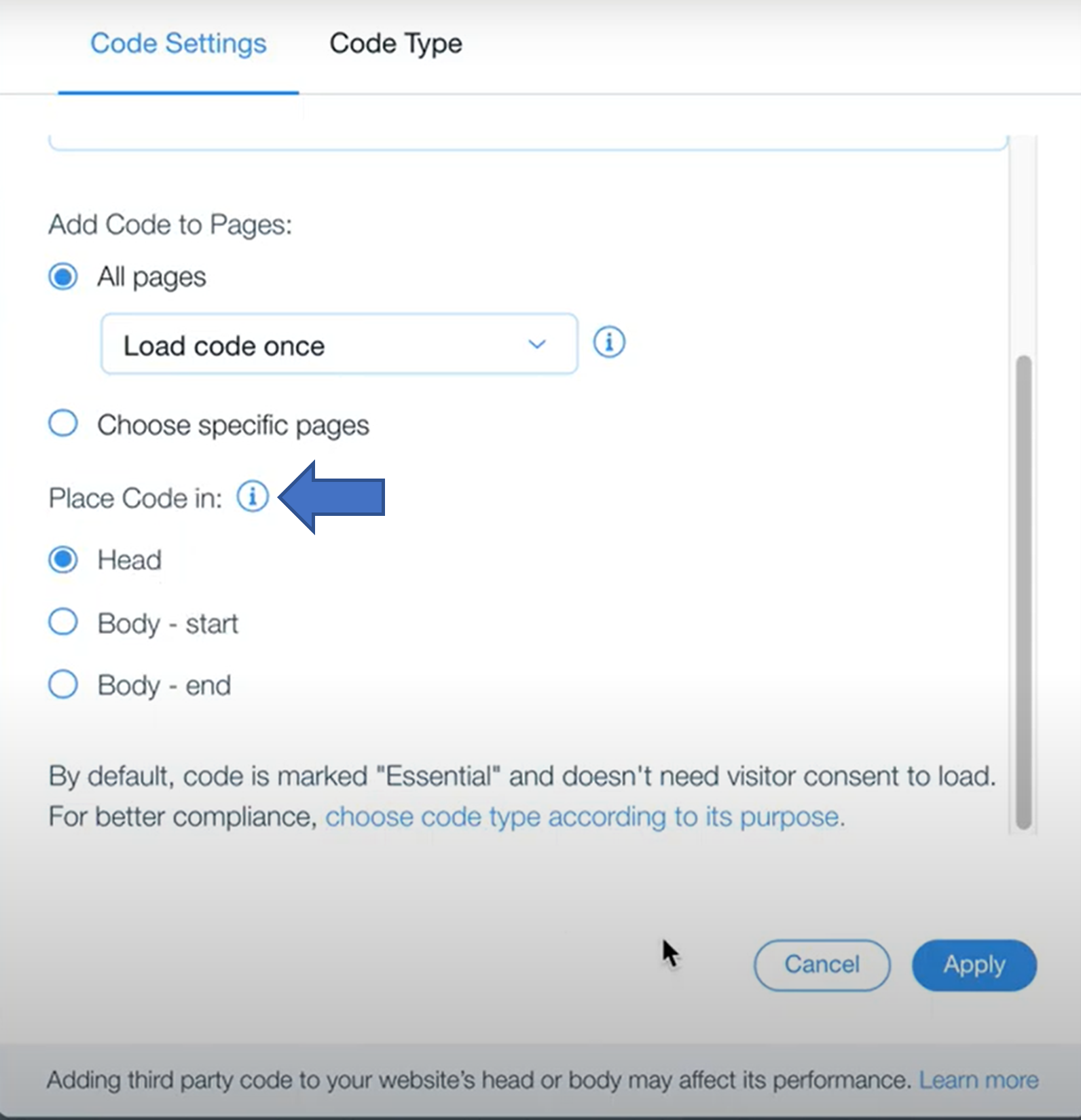 Place code in your website.