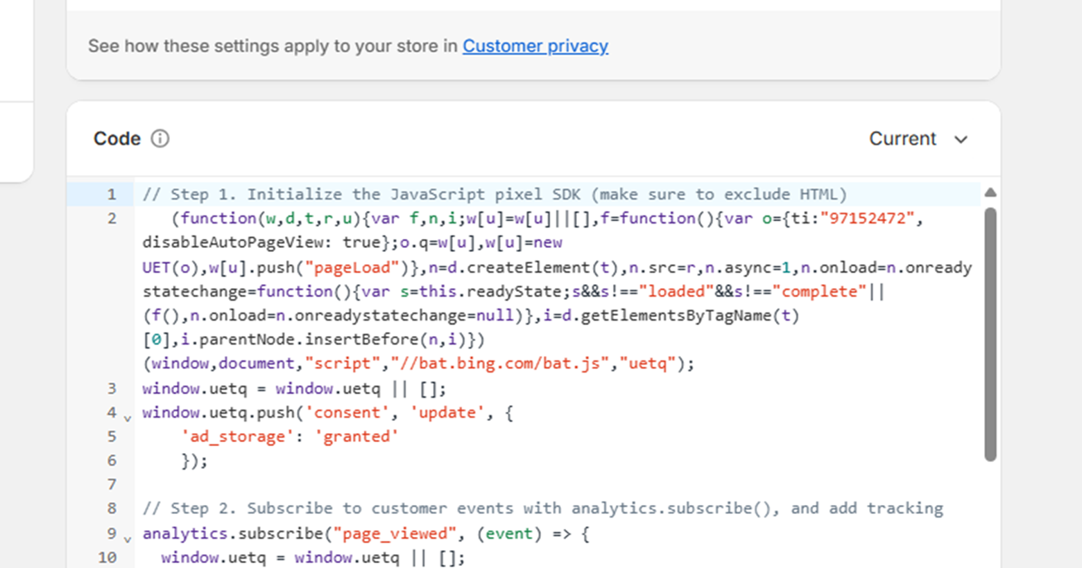 Edit code in the themes section of Shopify.