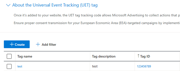 Copy UET tag.