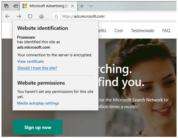 Example of a valid security "root" certificate verification.