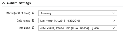 Reports page showing time zone.
