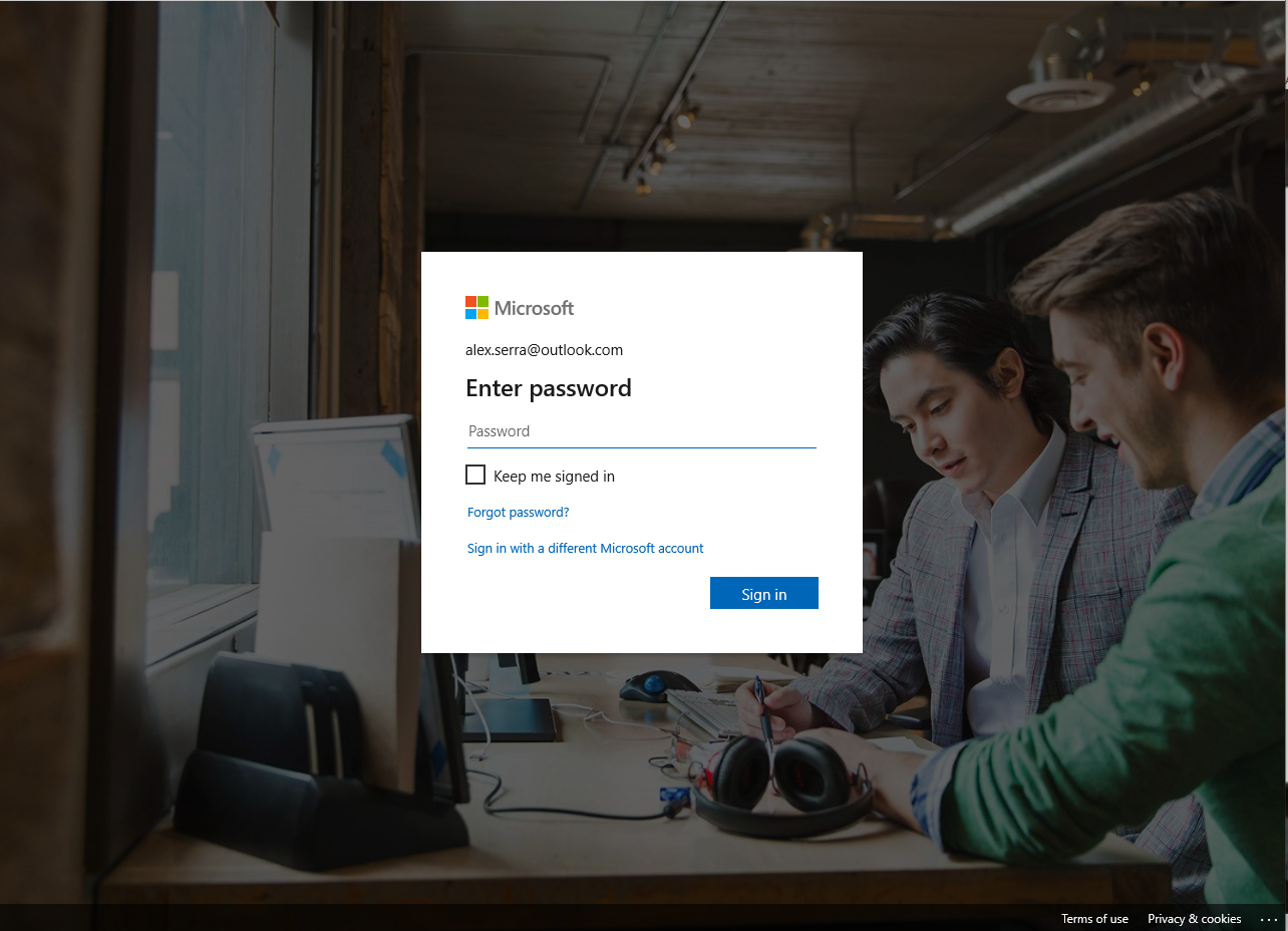 Login panel with box to enter password.