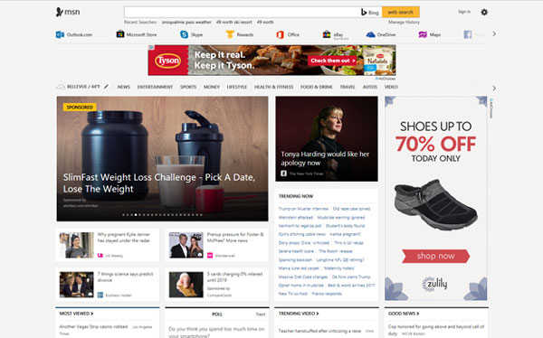MSN homepage PC web.