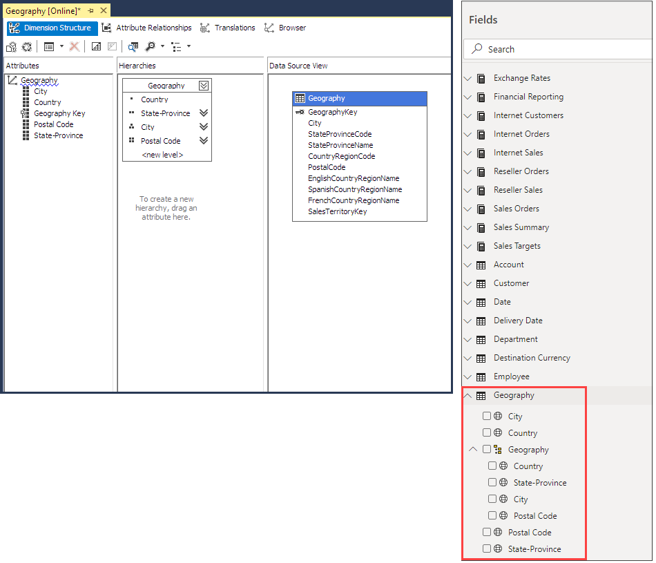 Dimension attribute type in SSDT and Power BI Fields list