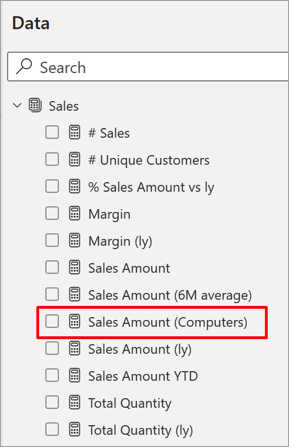 Sales Amount (Computers) measure in dataset 