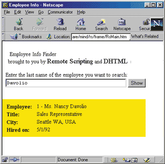 Figure 7 Recordsets in frames work in both Netscape Communicator and Microsoft Internet Explorer
