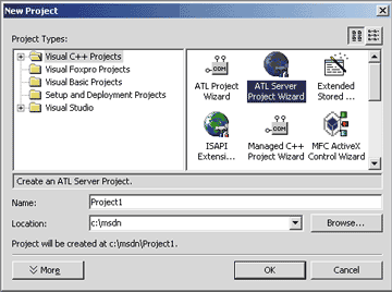 Figure 3 Selecting the ATL Server Project Wizard