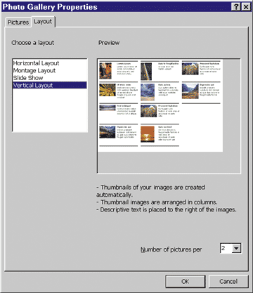 Figure 4 Photo Gallery Properties Layout Choices