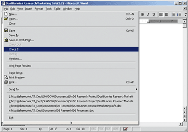 Figure 4 Accessing SharePoint Portal Server from Word 2000