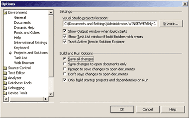 Figure 1 New Options in Visual Studio .NET 2003