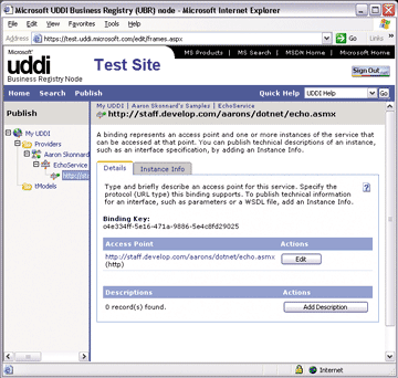 Figure 4 Registering a Web Service with UDDI