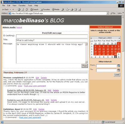 Figure 4 The Blog in Administrator Mode
