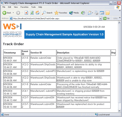 Figure 9 SCM Sample Application Tracking Orders