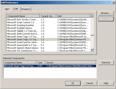 Figure 4 Microsoft Smart Tags 2.0 Type Library List