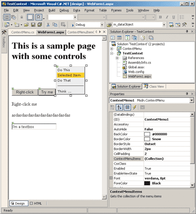 Figure 3 ContextMenu Control in the Visual Studio .NET 2003 IDE