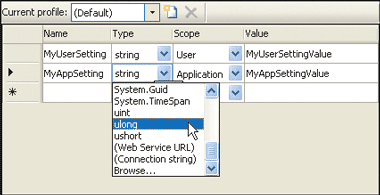 Figure 4 Visual Studio 2005 Settings Editor