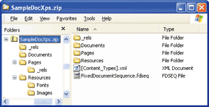 Figure 2 SampleDocXPS Physical Hierarchy in Windows Explorer