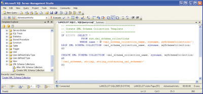 Figure 1 XML Schema Collection Template is SSMS