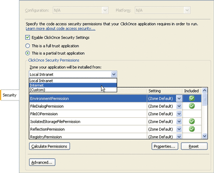 Figure 26 ClickOnce Security Settings