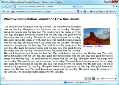 Figure 6 XAML Flow Document in Internet Explorer