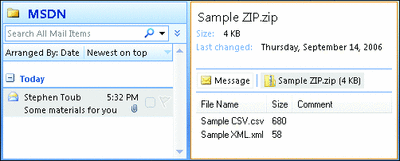 Figure 4 ZIP Preview in Outlook 2007