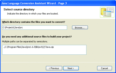 Figure 1 Enter the Root Java Directory in the JLCA Wizard