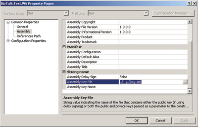 Figure 6 Configuring the Assembly Key File for a BizTalk Project