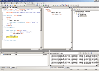 Figure 7 The XSLT Debugger in Visual Studio